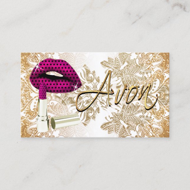 Hot Pink Polka Dot Lips & Gold - Avon Visitenkarte (Vorderseite)