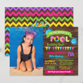 Hot Pink Pool Geburtstagsfeier Sommerpeitsche Foto Einladung