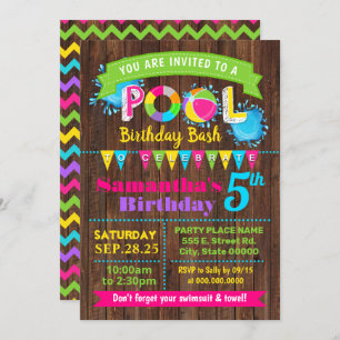 Hot Pink Pool Geburtstagsfeier Sommerpeitsche Part Einladung