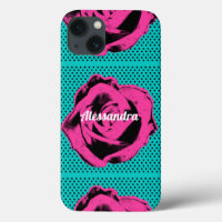 Hot Pink Pop Art Rose Retro Rockabilly