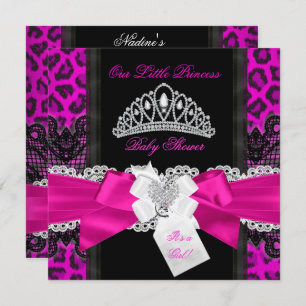 Hot Pink Princess Baby Shower Girl Black Leopard 2 Einladung