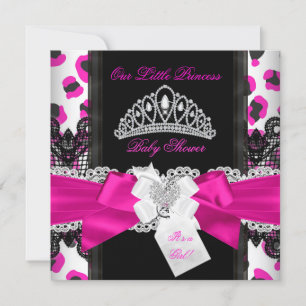 Hot Pink Princess Baby Shower Girl Black Leopard 3 Einladung