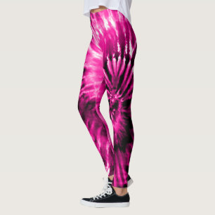 Hot Pink Psychedelic Sternexplosion Gefärbte Krawa Leggings