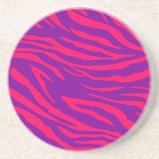 Hot Pink Purpl Zebra Print Animal Muster Untersetz Sandstein Untersetzer (Vorne)