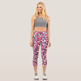 Hot pink, purple and black camo abstract capri leggings