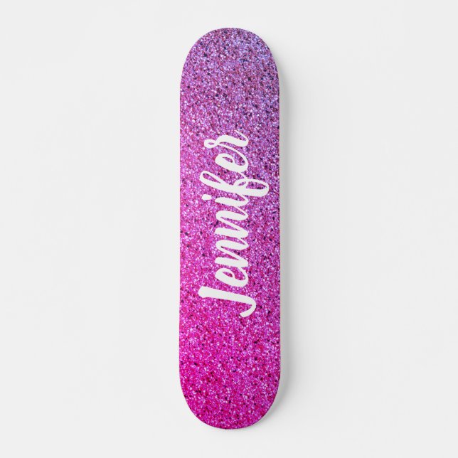 Hot Pink Purple Shadow Glitter Personalized Skateboard (Vorne)