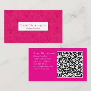 Hot Pink QR Code Business Card Minimalistisch Visitenkarte