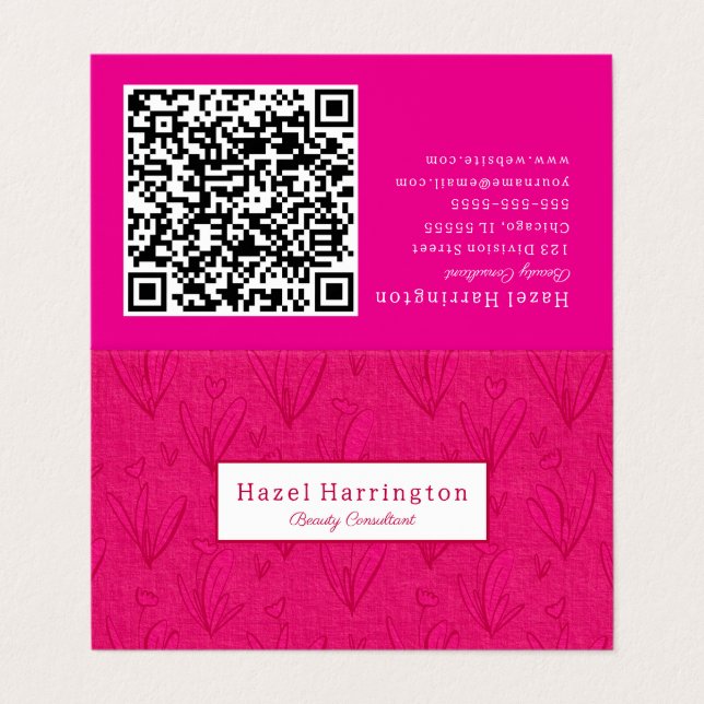 Hot-Pink-QR-Code Faltes Visitenkarten-Flor Visitenkarten (Außenseite Aufgefaltet)