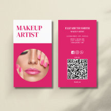 Hot Pink & QR Code Makeup Artist Business Card