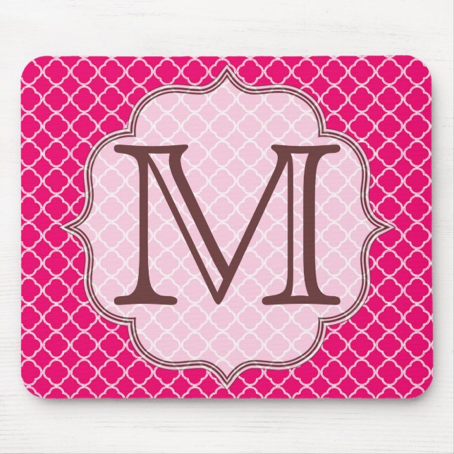 Hot Pink Quarterfolie Latti Monogram Maus Pad Mousepad (Vorne)