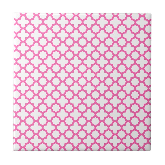 Hot-Pink-Quatrefolienmuster Fliese (Vorderseite)