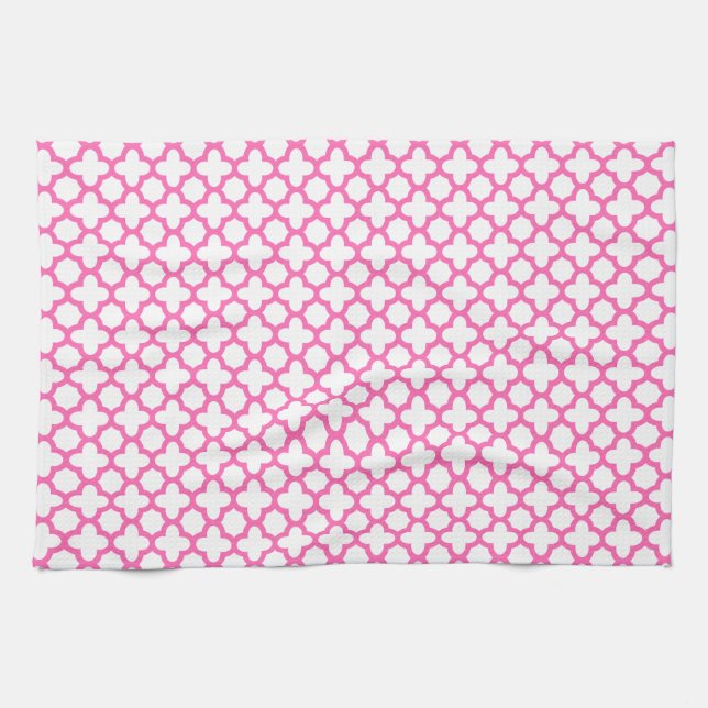Hot-Pink-Quatrefolienmuster Küchentuch (Horizontal)