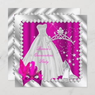 Hot Pink Quinceanera 15. Masquerade Party Einladung