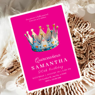 Hot Pink Quinceanera Crown Geburtstag Einladung