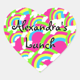 Hot Pink Rainbow Pattern Herz-Aufkleber