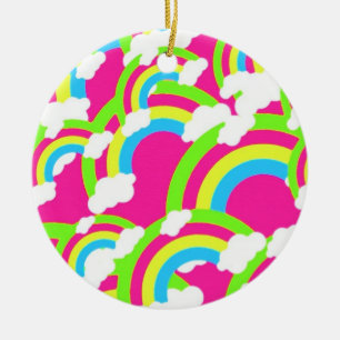 Hot Pink Rainbow Pattern Keramik Ornament