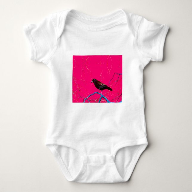 Hot Pink Raven Crow Black Bird Baby Strampler (Vorderseite)