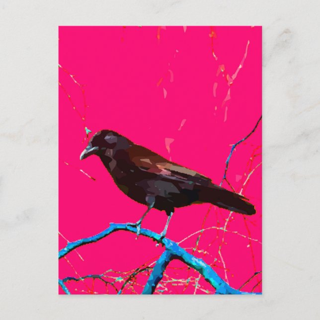 Hot Pink Raven Crow Postkarte (Vorderseite)