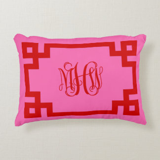 Hot Pink Red Greece Key Vine Monogram DIG BG Dekokissen