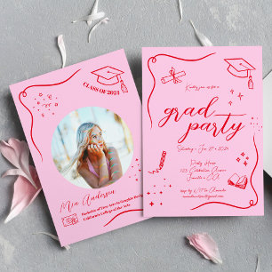 Hot Pink Red Hand gezeichnet Scrible Abschluss Einladung