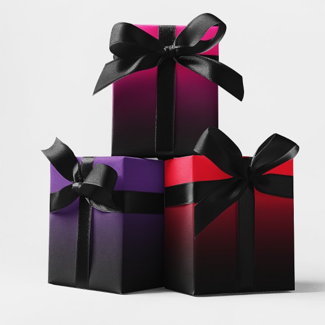 Hot Pink Red Royal Lila und Black Ombre Mix Geschenkpapier Set (Hot Pink Red Royal Purple and Black Ombre Mix Wrapping Paper Sheets)