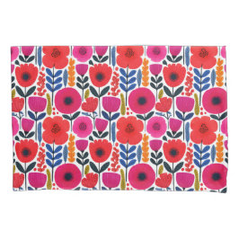 Hot Pink & Red Spring Blumen Aquarell Kissenbezug