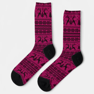 Hot Pink Reindeer Sweater Weihnachten Socken
