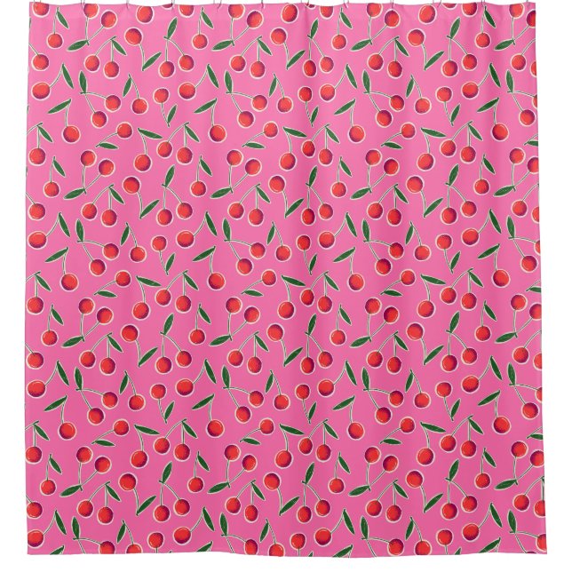 Hot Pink Retro Berry Cherry Duschvorhang (Vorderseite)