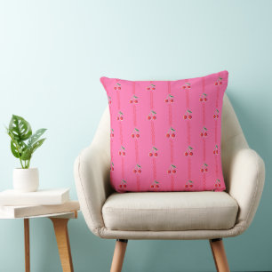 Hot Pink Retro Berry Cherry Streifen Kissen