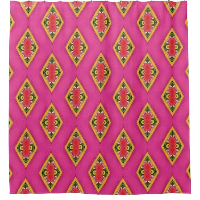 Hot Pink Retro Diamond Shower Curtain Duschvorhang (Vorderseite)