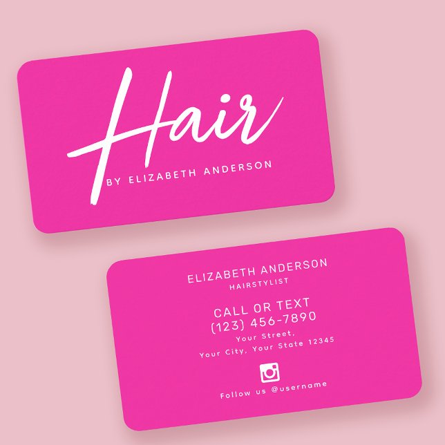 Hot Pink Retro-Script Friseur  Visitenkarte (Von Creator hochgeladen)