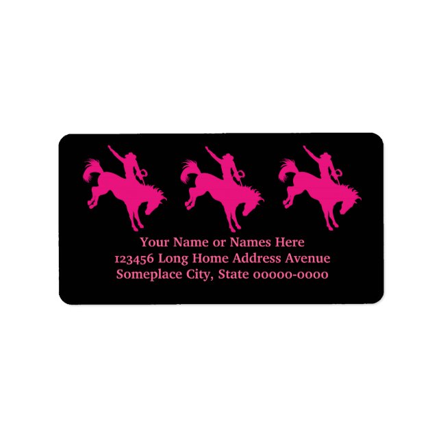 Hot Pink Rodeo Reiten Country Cowgirl Kunst Adressaufkleber (Vorne)