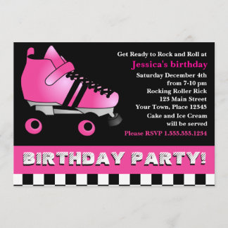Hot Pink Roller Skate Geburtstagsparty Einladung