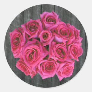 Hot Pink Rose Bouquet & Barnwood Sticker