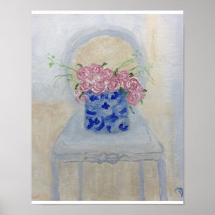 Hot Pink Rose Ginger Jar Art Print Poster