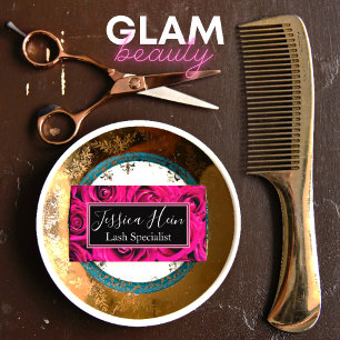 Hot Pink Rose Monogram Stylish Script Salon Visitenkarte