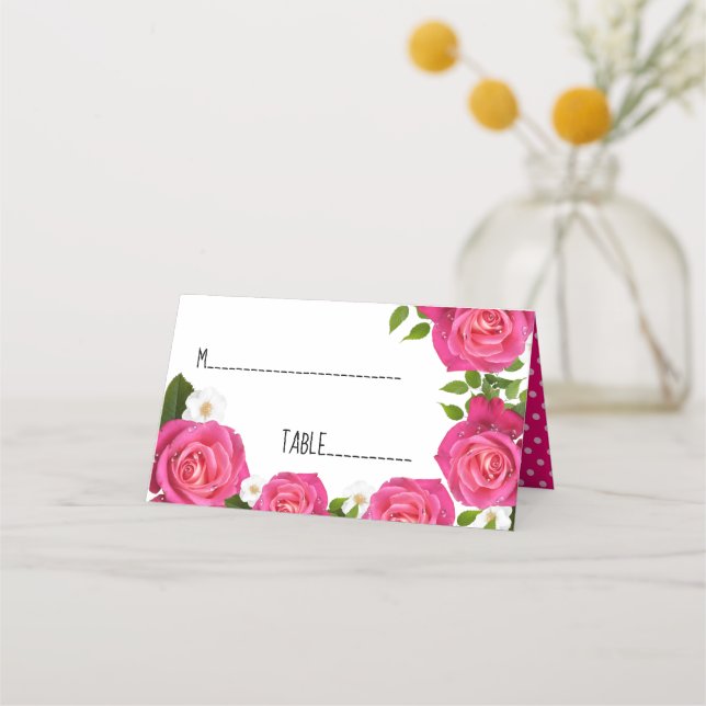 Hot Pink Rose Wedding Platzkarte (Vorderseite)