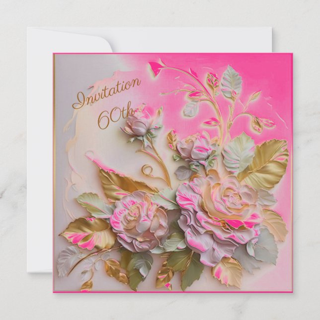 Hot Pink Rosegold Rose 60. Save The Date (Vorderseite)