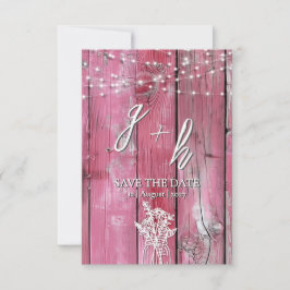 Hot Pink Rustic Holz String Lights Boho Mason Jar Save The Date