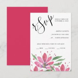 Hot Pink Rustikale Lotus Watercolor Kunst, Dichtun RSVP Karte