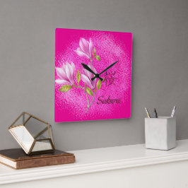 Hot Pink Sakura Wall Clock Quadratische Wanduhr