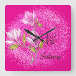 Hot Pink Sakura Wall Clock Quadratische Wanduhr