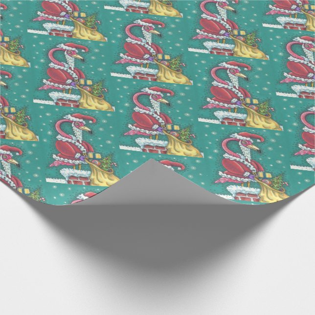 HOT PINK SANTA, CHRISTMAS FLAMINGO WRAPPING PAPIER GESCHENKPAPIER (Ecke)