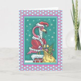 HOT PINK SANTA FLAMINGO CHRISTMAS GREETCARD V FEIERTAGSKARTE