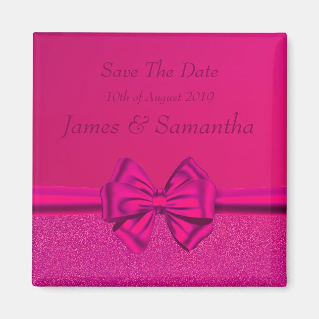 Hot Pink Satin Bow - Save the Date Magnet (Vorne)