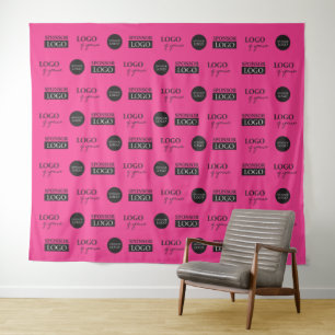 Hot-Pink-Schritt und Wiederholung von 3 Firmenspon Wandteppich