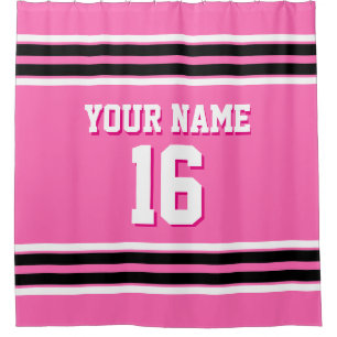 Hot Pink Schwarz-weiß Stripes Sports Jersey Duschvorhang