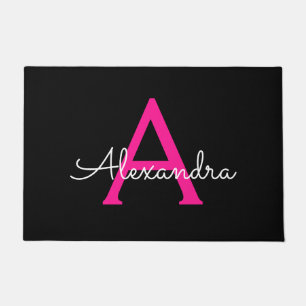 Hot Pink Script Girl Monogram Name Fußmatte