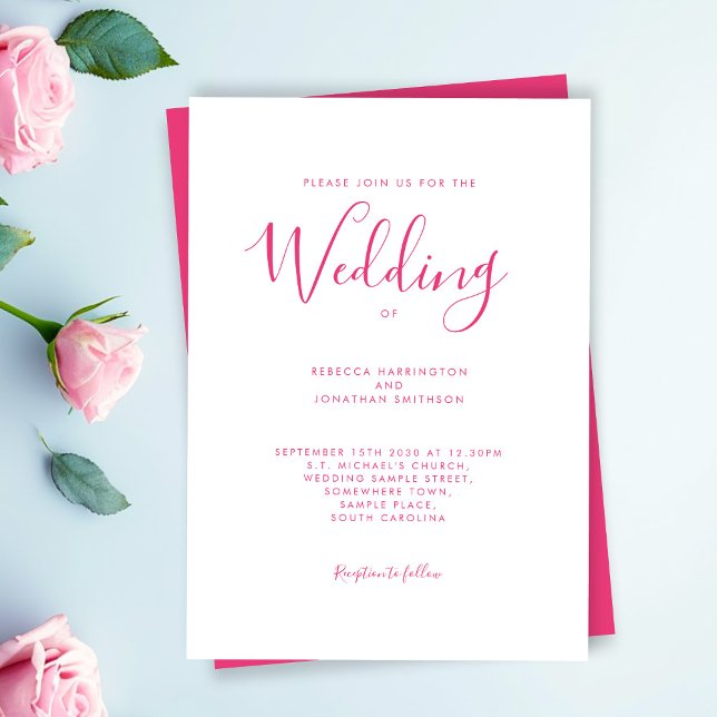 Hot Pink Script Schriftart Hochzeit Einladung (Von Creator hochgeladen)