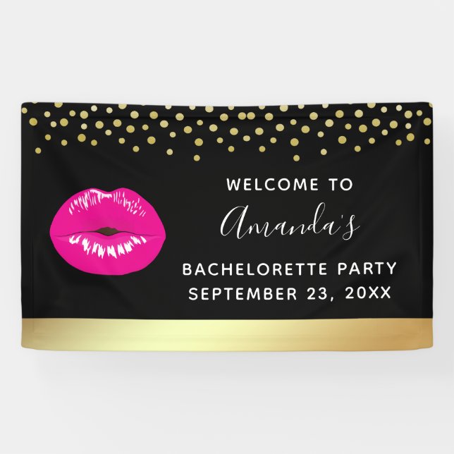 Hot Pink Shiny Lipno on Black Bacheloretto Banner (Horizontal)